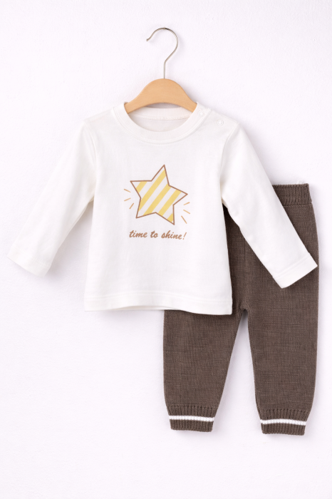 Set băieți tricotat maro, 3 piese, bumbac premium | Petino [2]