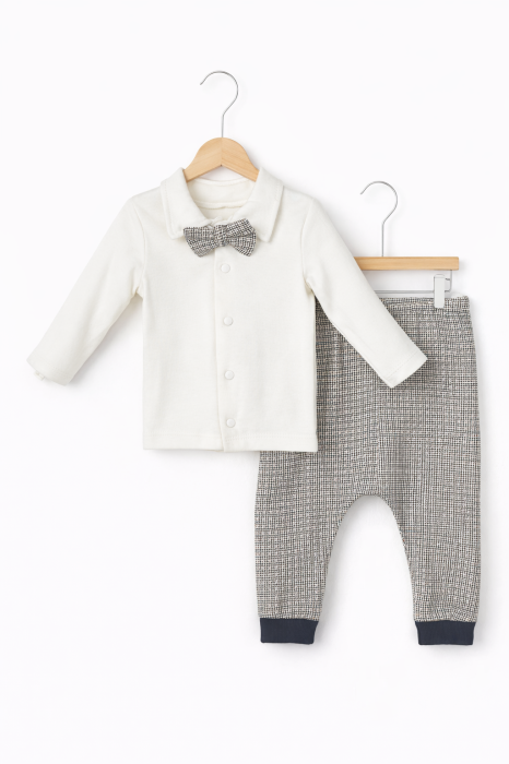 Set baieti elegant bumbac 3 piese albastru cu camasa papion [2]