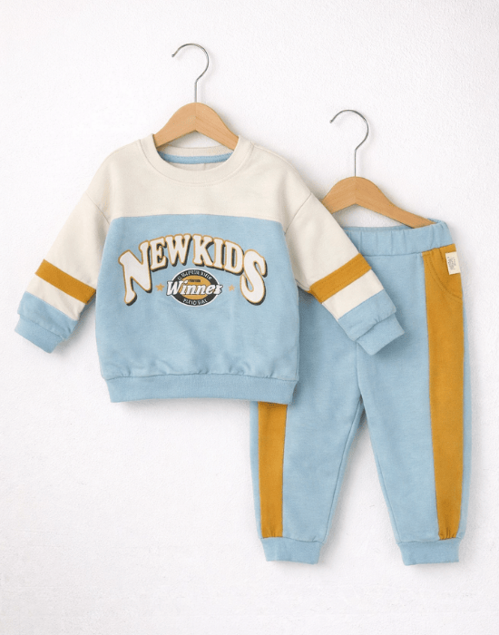 Set băieți NEW KIDS din bumbac, bleu cu galben | 6–24 luni [2]