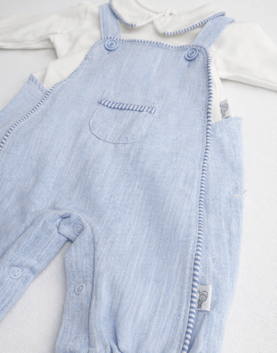 Salopetă bebe bleu cu bluză albă și guler | Băieței [2]