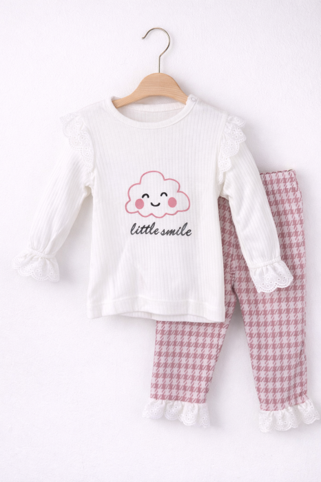 Set bebe fetiță 3 piese din bumbac – Alb cu roz [2]