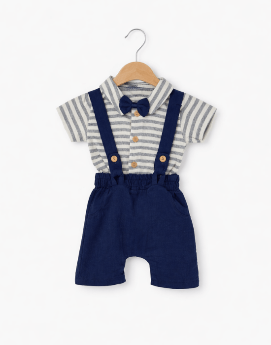 Set de vară băieței cu salopetă scurtă și papion | 3–18 luni [2]