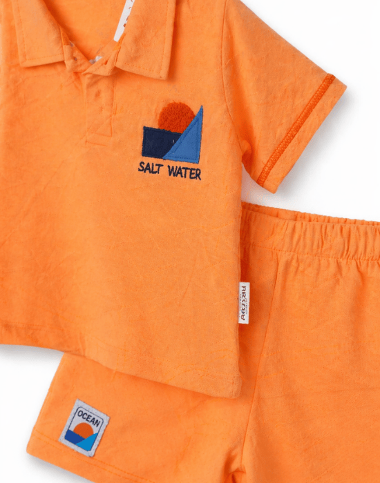 Set băieți 2 piese de vară, portocaliu, cu tricou polo [2]