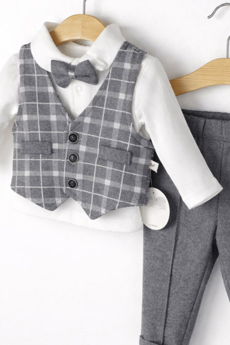 Set elegant bebe băieți gri cu vestă – 3-6, 6-9, 9-12 luni | Petino [2]