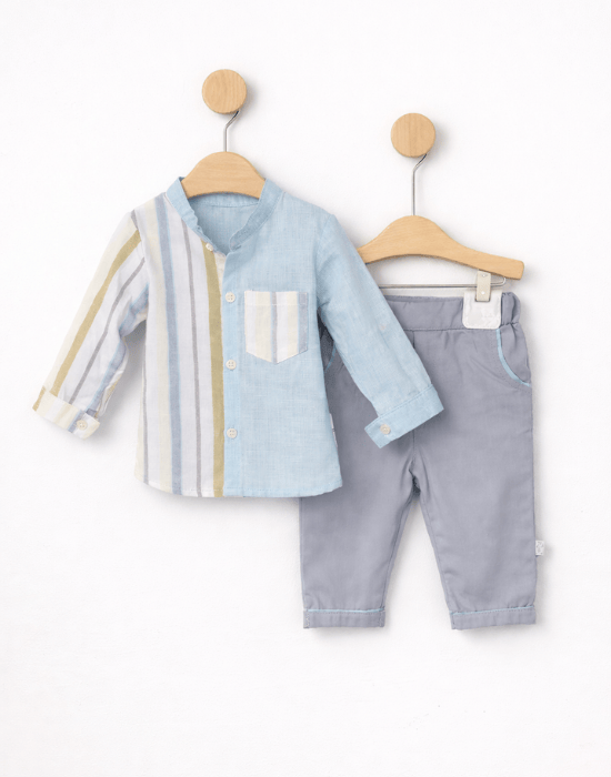 Set băieți elegant cu cămașă bleu și pantaloni | 6–18 luni [2]