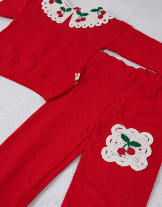 Set elegant fetițe roșu cu bluză și pantaloni | 6–24 luni [2]