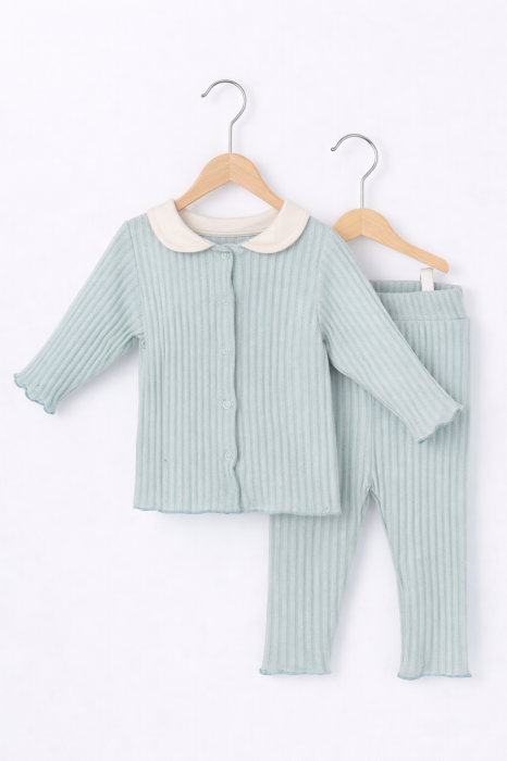 Set fete din bumbac premium cu dantelă și pantaloni | Petino [2]