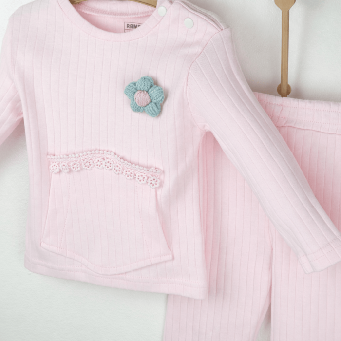 Set fetiță 2 piese din bumbac 100% cu floricică delicată [2]