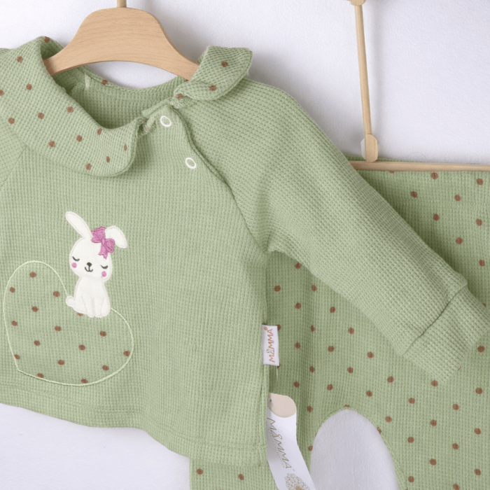 Set fetiță 2 piese verde din bumbac 100% cu iepuraș imprimat [2]
