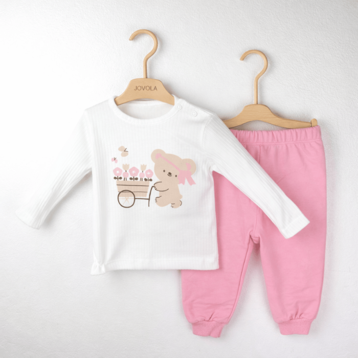 Set fetiță 3 piese din bumbac 100% cu vestă înflorată [2]