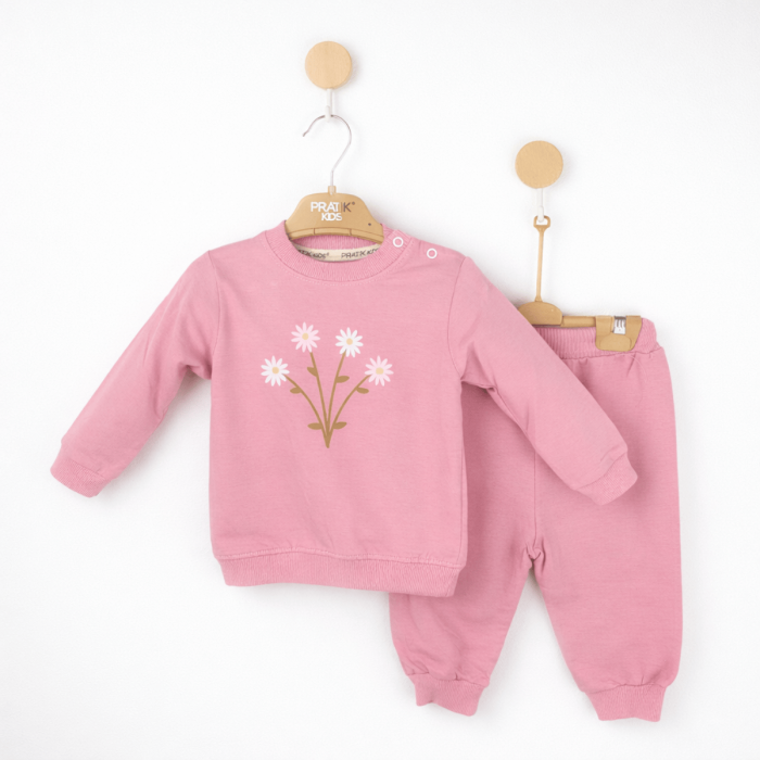 Set fetiță 3 piese roz din bumbac 100% cu vestă cu puf [2]