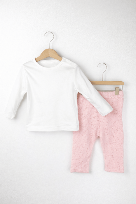 Set fetiță 3 piese roz din bumbac 100% cu jachetă [2]