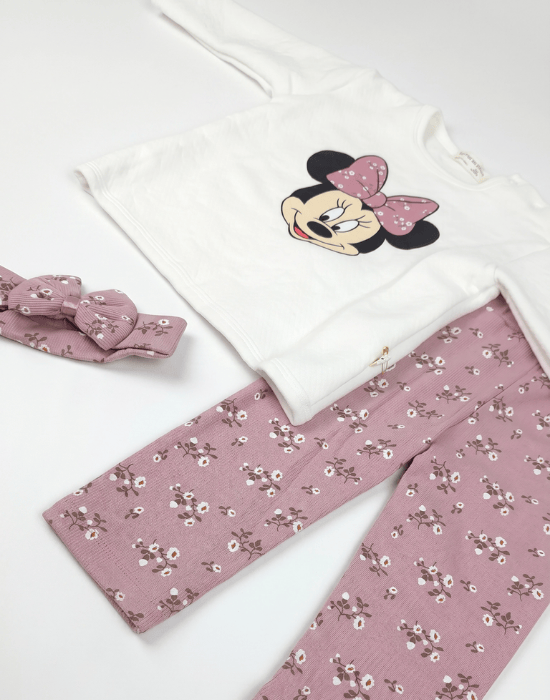 Set fetițe 3 piese cu bentiță, bluză Minnie și pantaloni florali [2]
