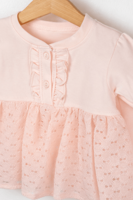 Set fetițe bluză rochiță + pantaloni roz din bumbac 100% [2]