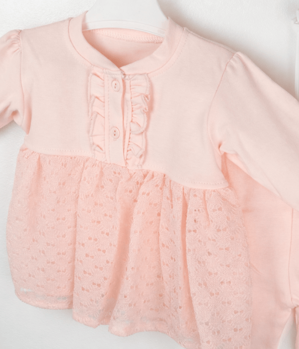 Set fetițe bluză rochiță + pantaloni roz din bumbac 100% [2]