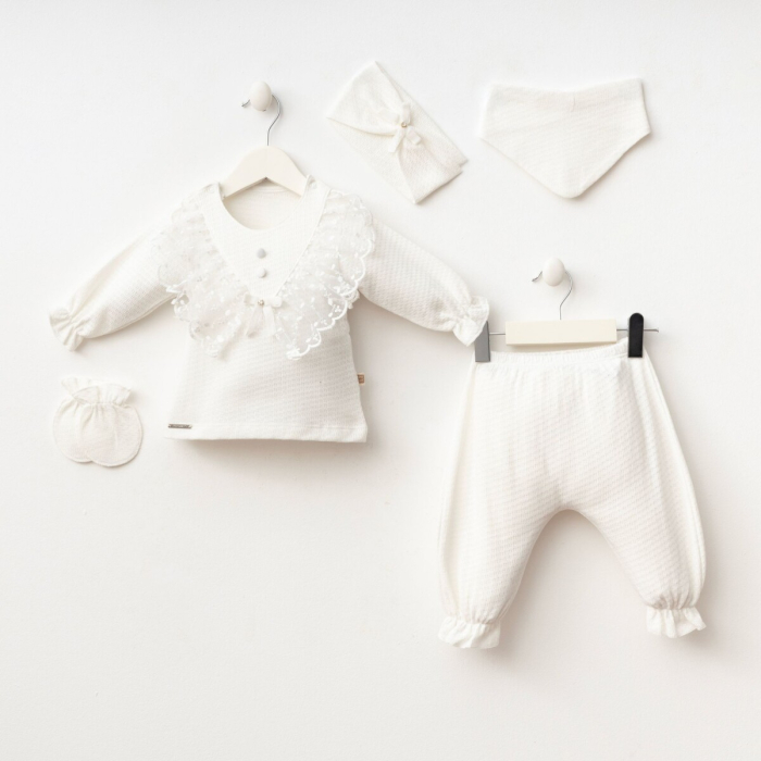 Set Nou-Nascut Fetita 5 Piese Elegant Alb (0-3 Luni) [1]