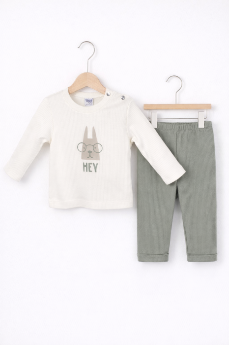 Set pentru băieți din bumbac 100% verde alb cu bluză tip hanorac [2]