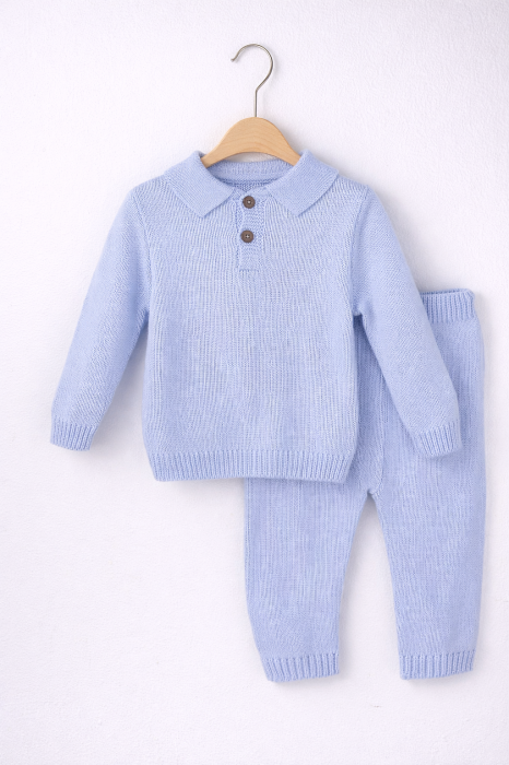 Set tricotat bebe bleu deschis – bluză și pantaloni, 3–12 luni [2]