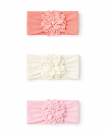 Accesorii vestimentare - Bentiță bebe fetițe cu floare și perle 0–6 luni | Roz, Alb