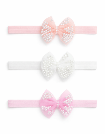 Colecția de Vară - Bentiță elastică bebe cu fundă și perle | Fetițe 3–12 luni