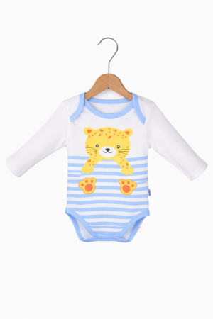 Body-uri - Body pentru băieți din bumbac 100% alb cu albastru și imprimeu central