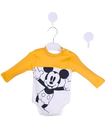 12 - 24 luni - Body unisex pentru bebeluși alb cu galben din bumbac 100% cu Mickey