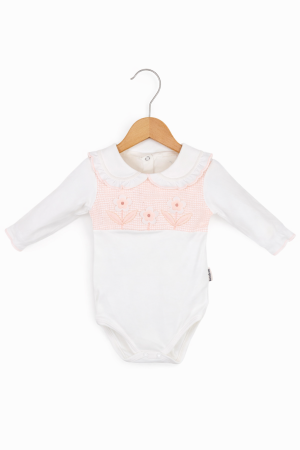12 - 24 luni - Body alb cu roz pentru fetițe din bumbac 100% cu floricele
