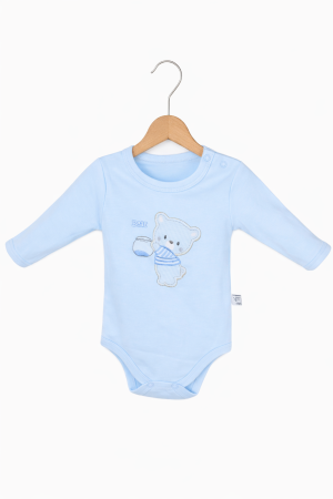 12 - 24 luni - Body pentru băieți din bumbac 100% albastru cu imprimeu ursuleț