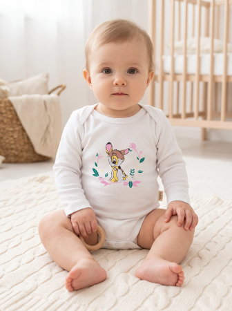 Body-uri - Body alb pentru bebeluși din bumbac 100% cu imprimeu Bambi
