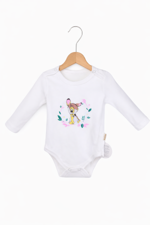 Body-uri - Body alb pentru bebeluși din bumbac 100% cu imprimeu Bambi