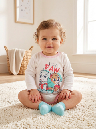 Body-uri - Body din bumbac 100% pentru bebeluși alb cu roz și imprimeu cățeluși