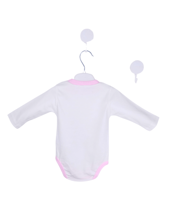 Cadouri - Body din bumbac 100% pentru bebeluși alb cu roz și imprimeu cățeluși
