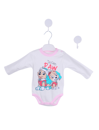 Body-uri - Body din bumbac 100% pentru bebeluși alb cu roz și imprimeu cățeluși
