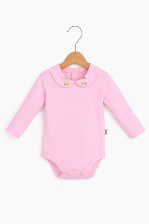 Body-uri - Body roz pentru bebeluși din bumbac 100% cu guler cu floricele
