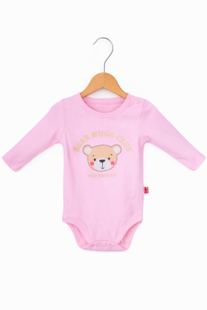 Body-uri - Body roz pentru bebeluși din bumbac 100% cu imprimeu ursuleț