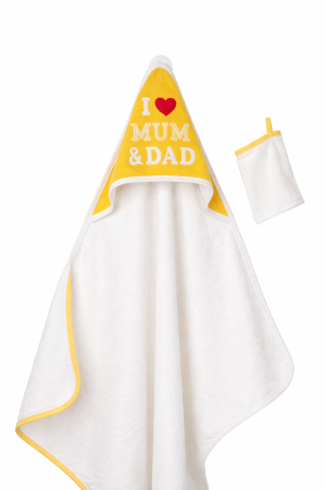 Accesorii vestimentare - Prosop de baie alb cu colț galben pentru bebeluși din bumbac 100%