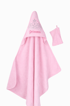 Accesorii vestimentare - Prosop de baie roz pentru fetițe cu imprimeu Princess