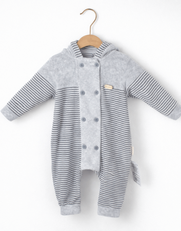 Salopete - Salopetă bebe băieți din bumbac gri cu glugă (0–6 luni)