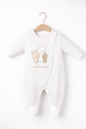Salopete - Salopetă bebe unisex din bumbac alb „My Dear Family” (0–6 luni) | Petino