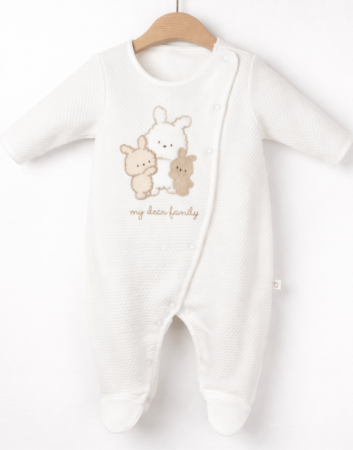 Salopete - Salopetă bebe unisex din bumbac alb „My Dear Family” (0–6 luni) | Petino