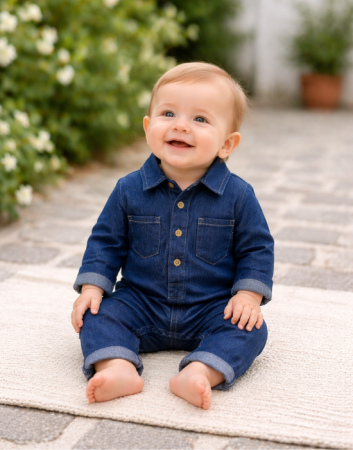Salopete - Salopetă de blug pentru băieți cu guler | 0–9 luni