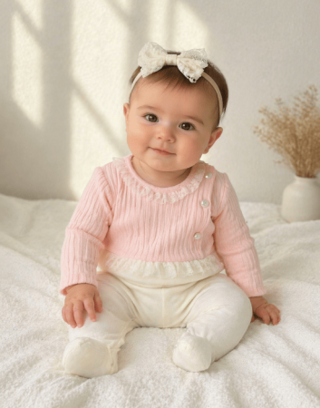 Salopete - Salopetă elegantă fetițe roz și crem cu tull | 0–9 luni