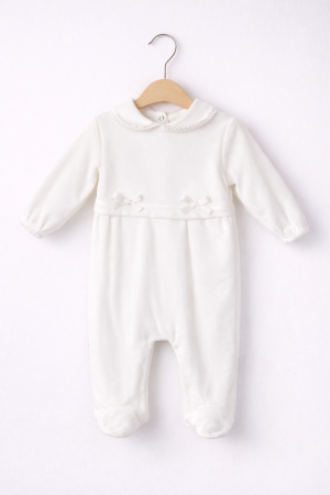 Salopete - Salopetă fetițe albă cu fundițe din bumbac | 0–6 luni