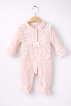 Salopete - Salopetă fetițe roz-somon cu fundiță | 0–6 luni | Petino