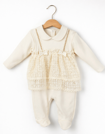 Salopete - salopeta-bebe-fetite-bumbac-crem-dantela