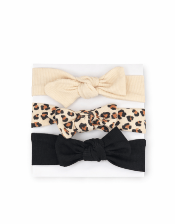 Colecția de Vară - Set 3 bentițe elastice bebe crem, leopard și negru | Fetițe 3–12 luni
