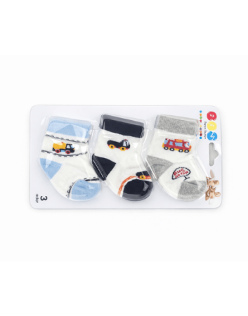 Accesorii vestimentare - Set 3 perechi șosete bebe pentru băieței cu mașinuțe