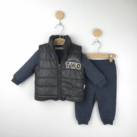 Colecția de Primăvară - Set băieței 3 piese din bumbac 100% cu vestă cu puf