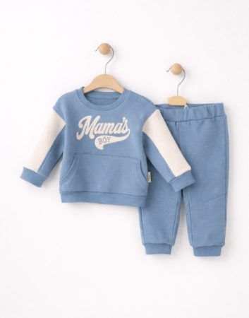 Seturi - Set băieți 2 piese albastru cu bluză și pantaloni | 6–24 luni