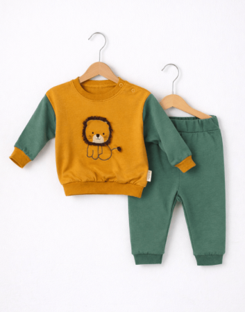 Seturi - Set băieți 2 piese din 100% bumbac cu bluziță leu și pantaloni